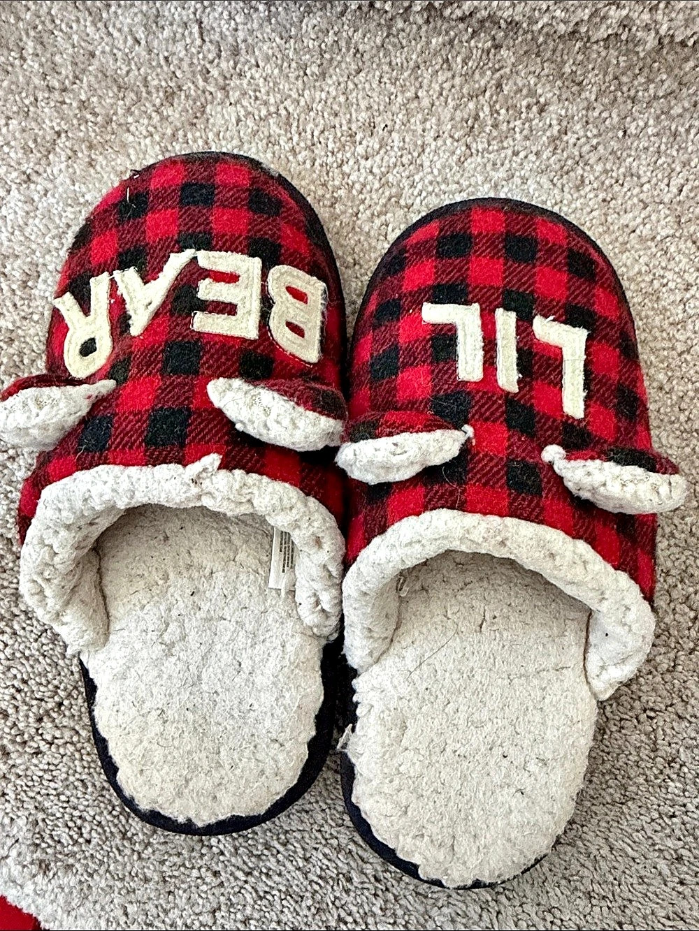 Kid's Buffalo Check Lil Bear Clog House Slipper Red & Black